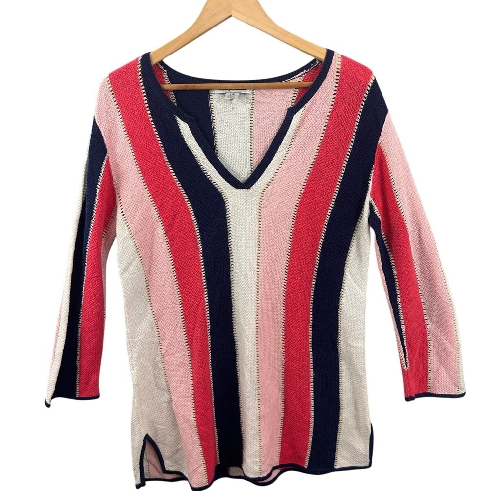 Tommy Bahama Linen Cotton Striped‎ Sweater 3/4 Sleeve Women's Small